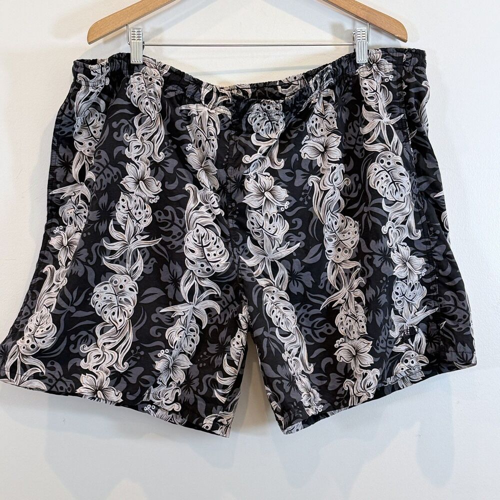 Speedo Tropical Swim Trunks Mens Black Floral Lined Pockets Tie XL